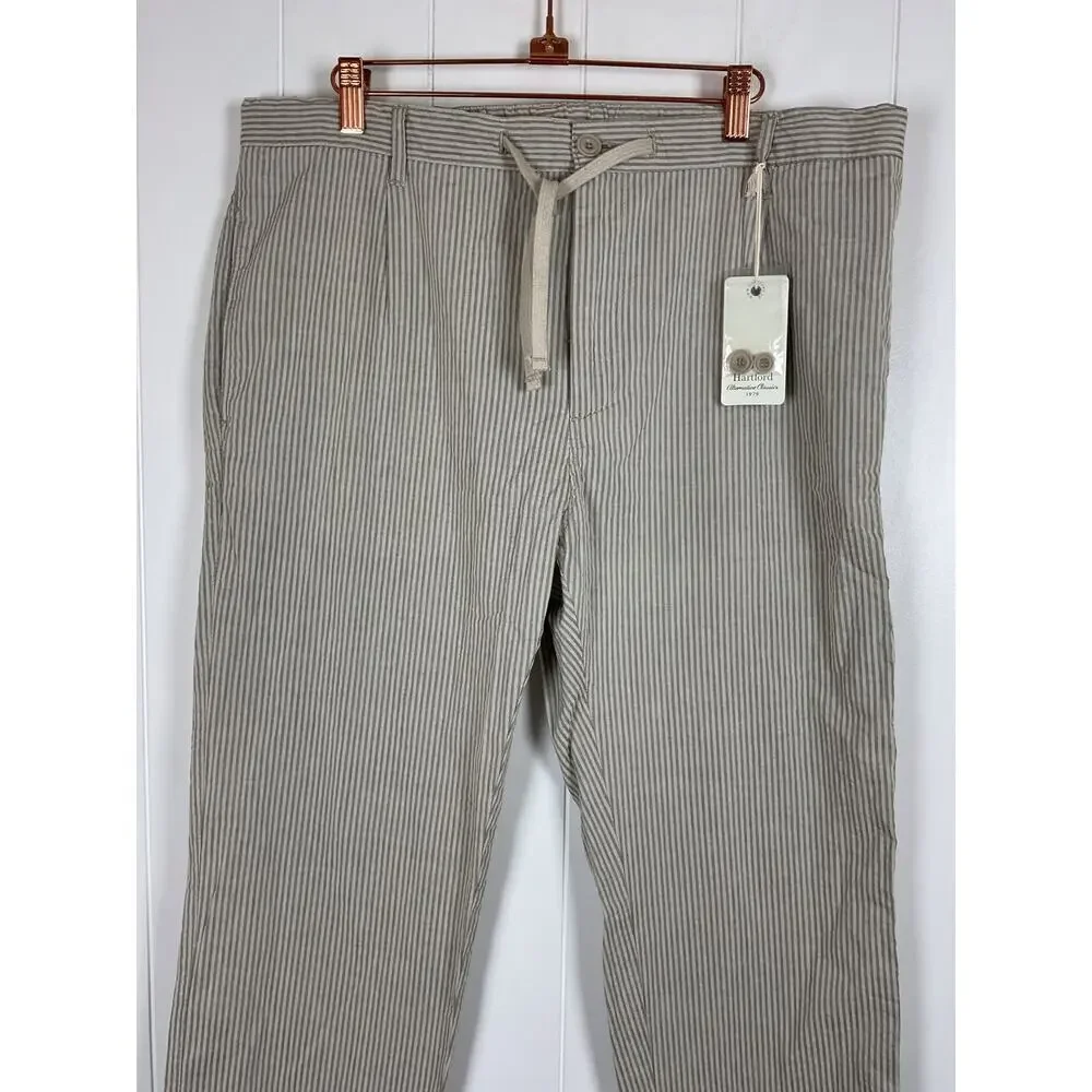Hartford Men's Tanker Woven Tan/Taupe 100% Cotton Seersucker‎ Pants Size 52/XL